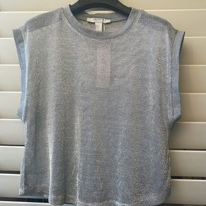 Contemporary metallic blouse size Large  O neck, textured, stretchy and loose,